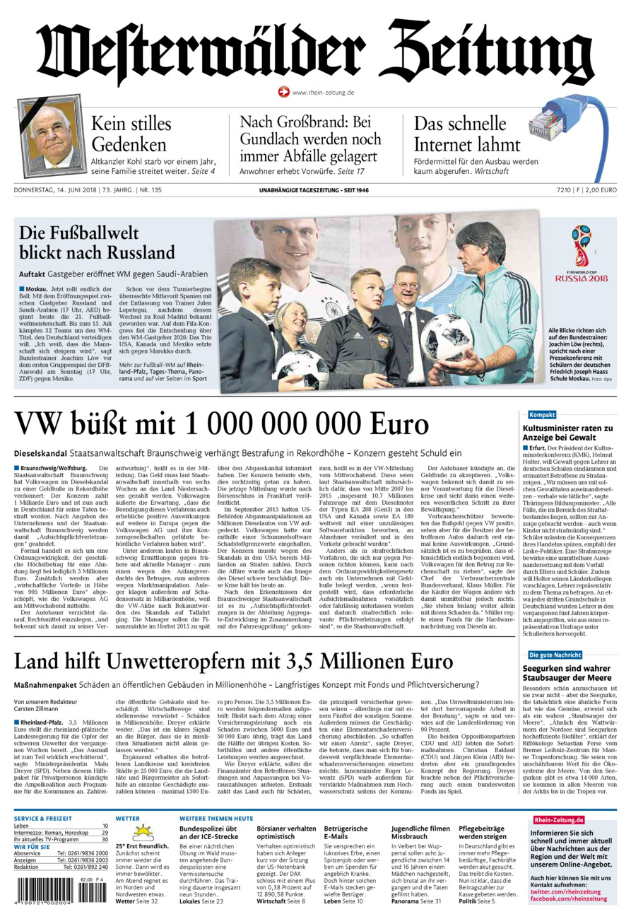 Westerwälder Zeitung vom Donnerstag, 14.06.2018