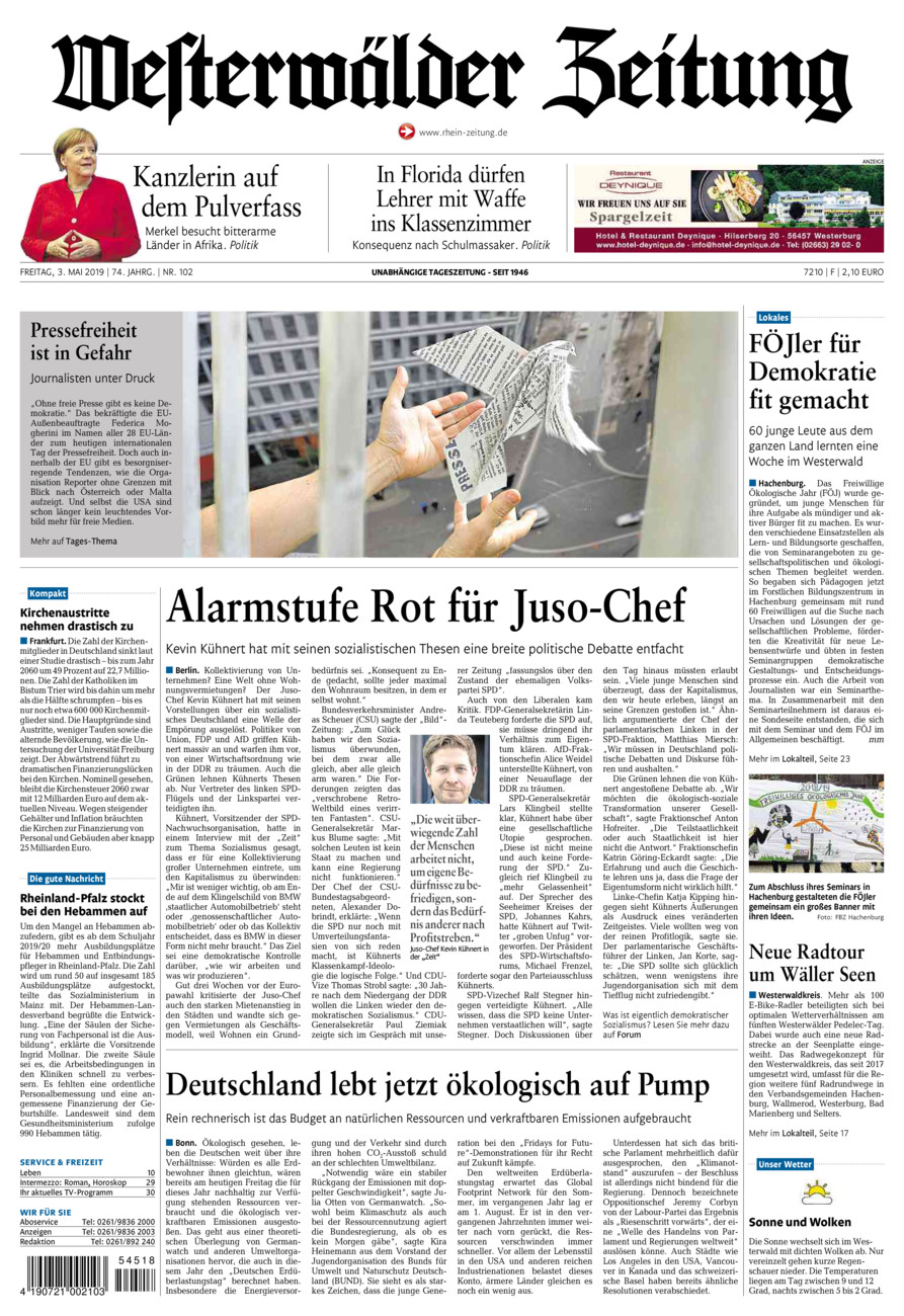 Westerwälder Zeitung vom Freitag, 03.05.2019