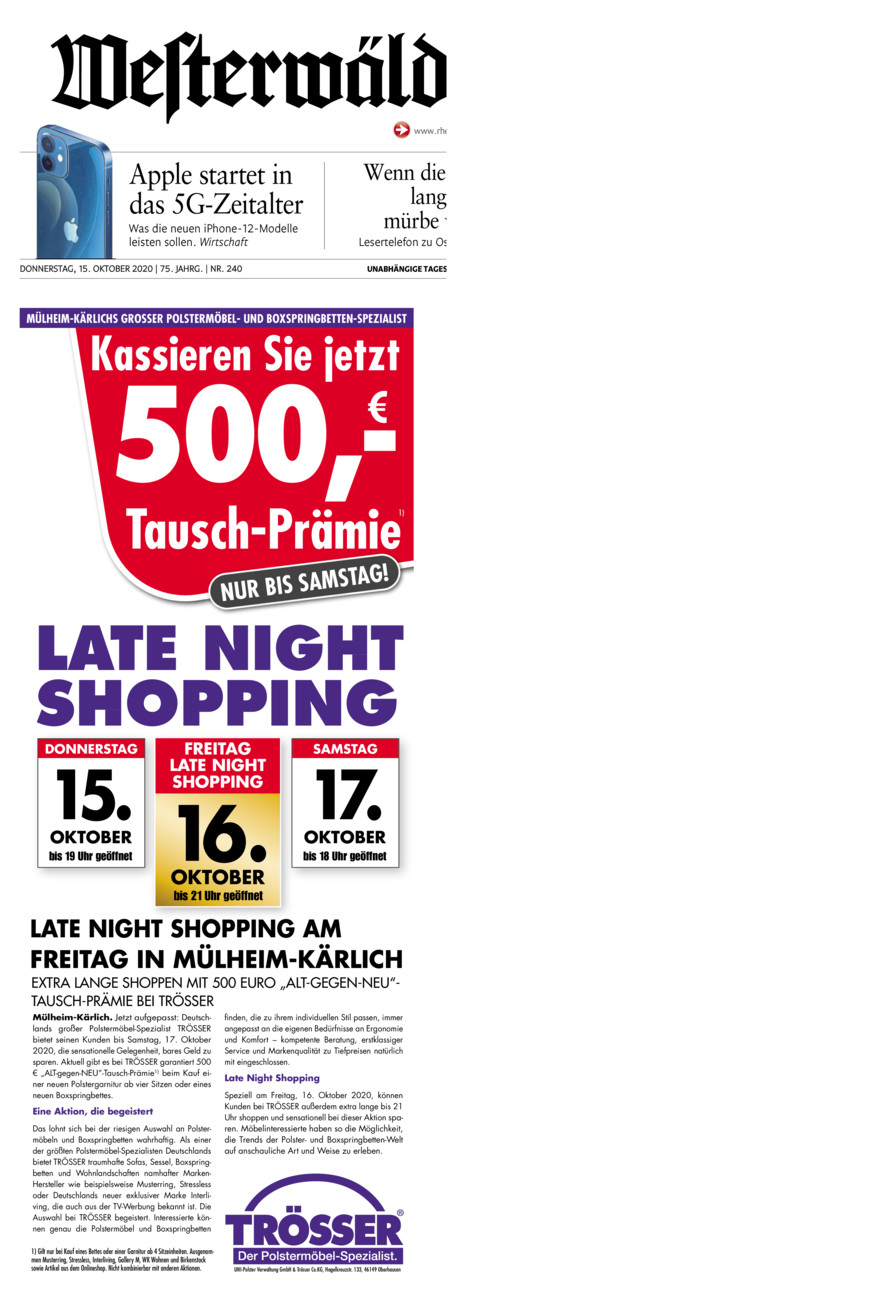 Westerwälder Zeitung vom Donnerstag, 15.10.2020