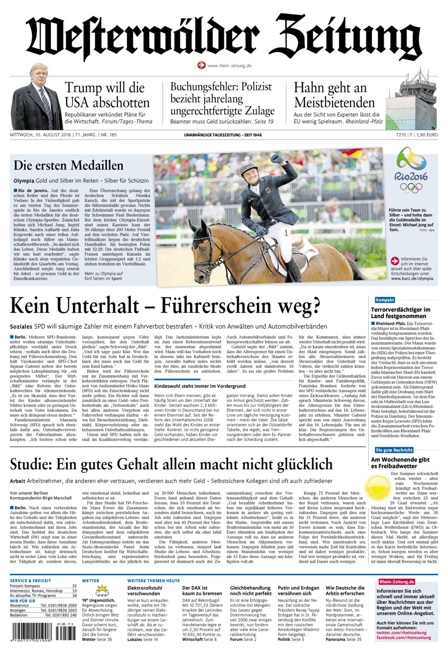 Westerwälder Zeitung vom Mittwoch, 10.08.2016
