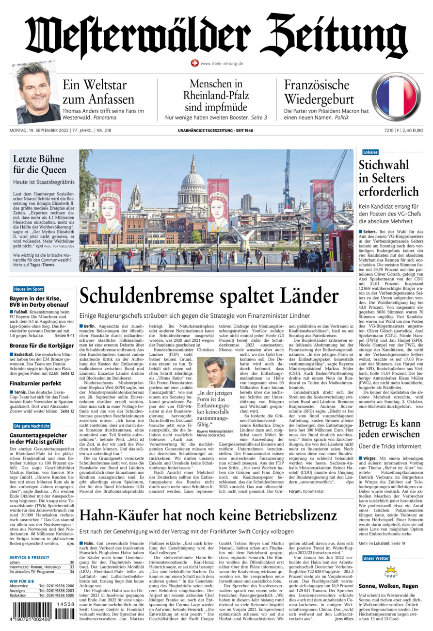 Westerwälder Zeitung vom Montag, 19.09.2022