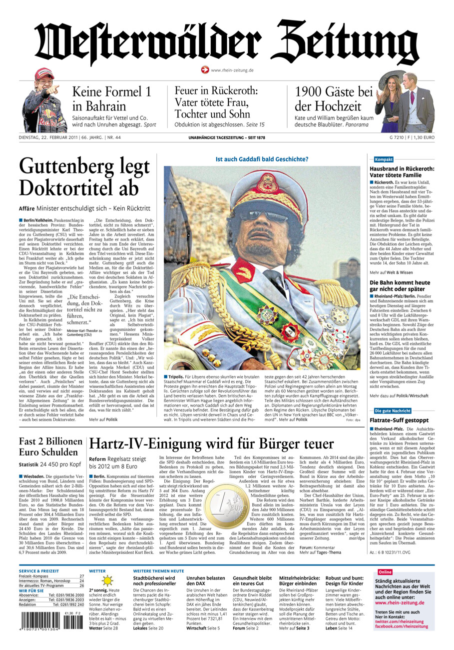 Westerwälder Zeitung vom Dienstag, 22.02.2011