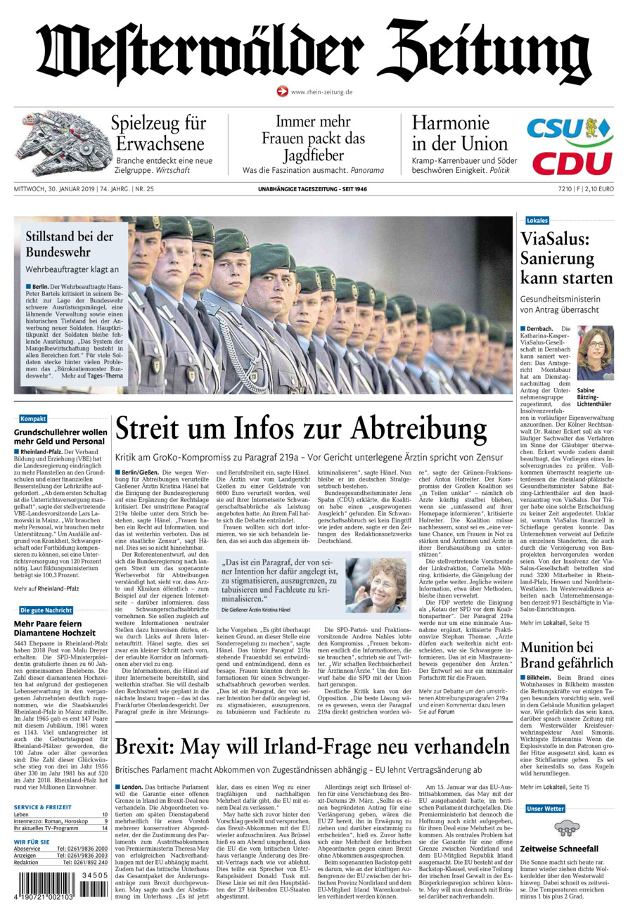 Westerwälder Zeitung vom Mittwoch, 30.01.2019