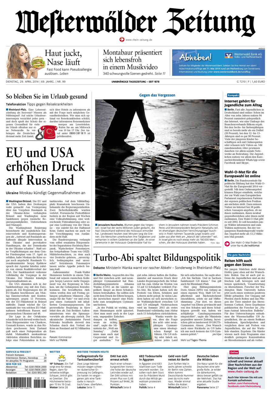 Westerwälder Zeitung vom Dienstag, 29.04.2014