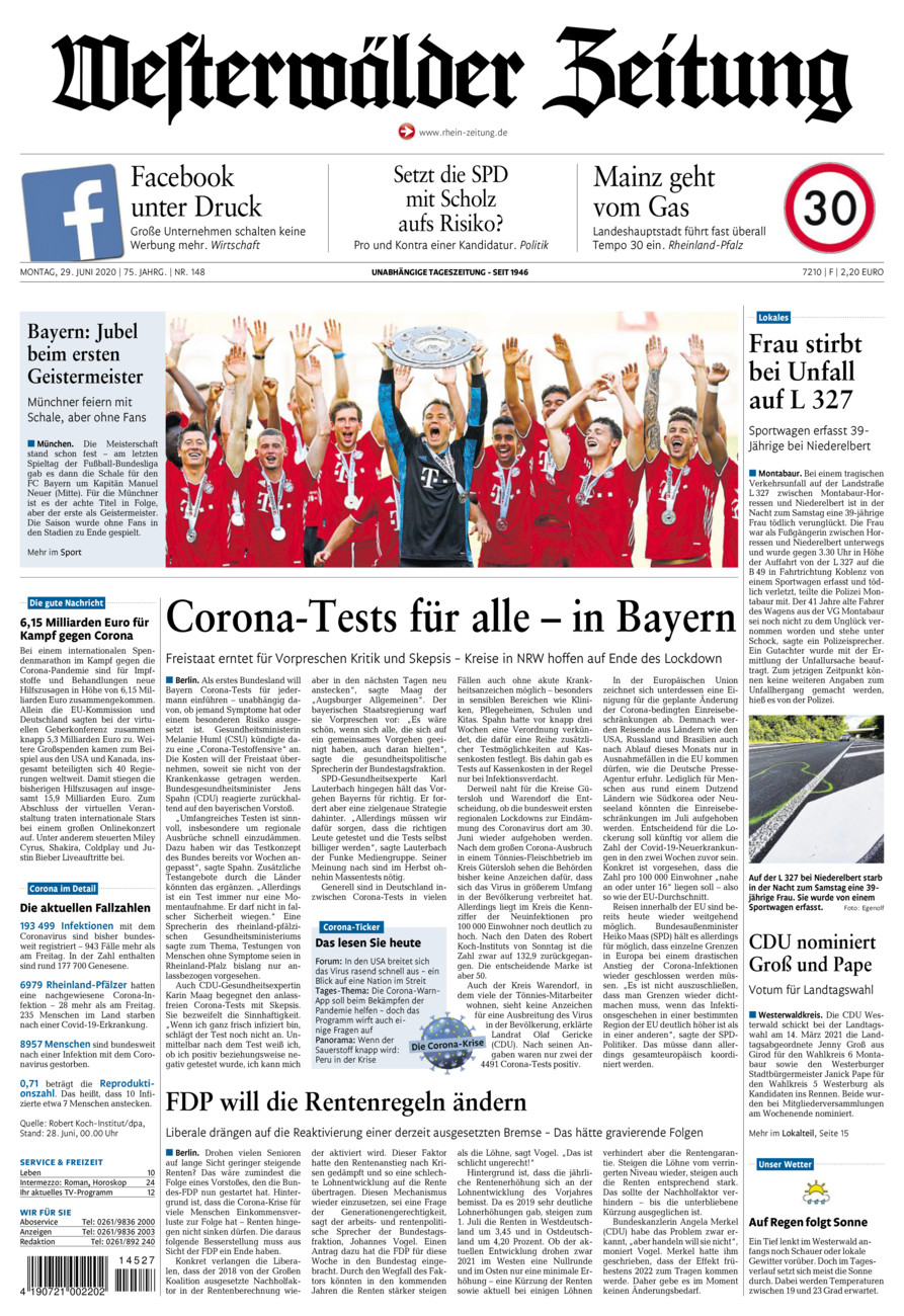 Westerwälder Zeitung vom Montag, 29.06.2020