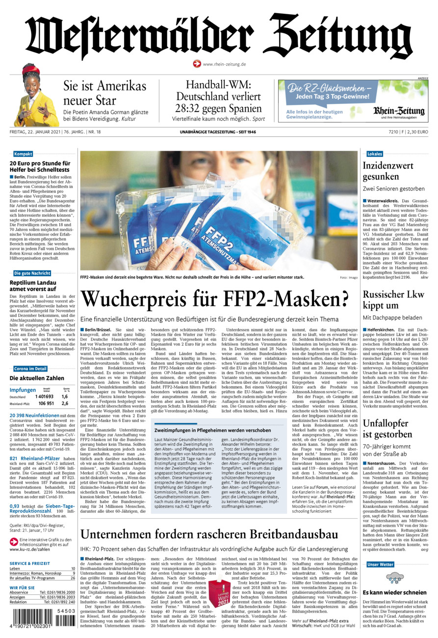Westerwälder Zeitung vom Freitag, 22.01.2021