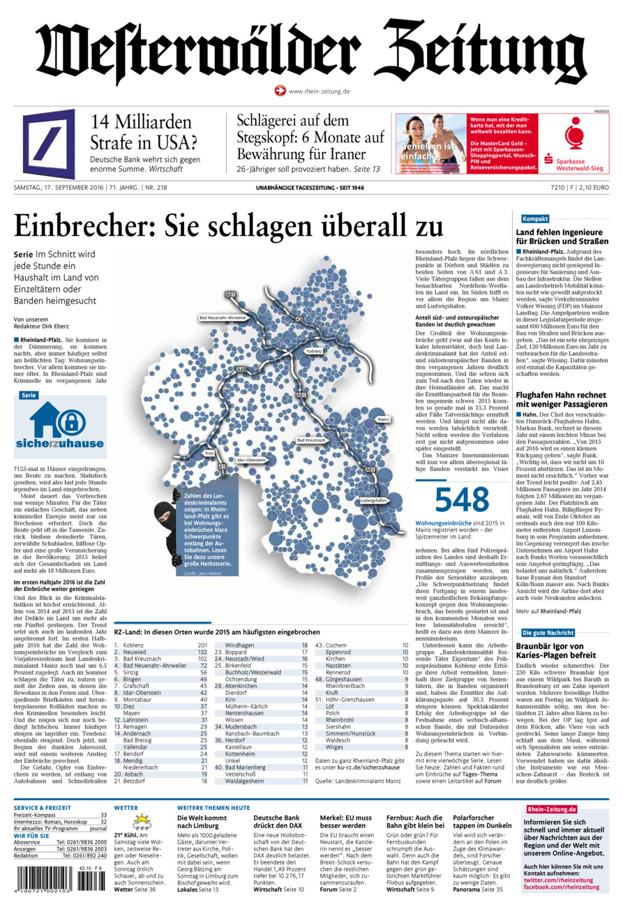 Westerwälder Zeitung vom Samstag, 17.09.2016