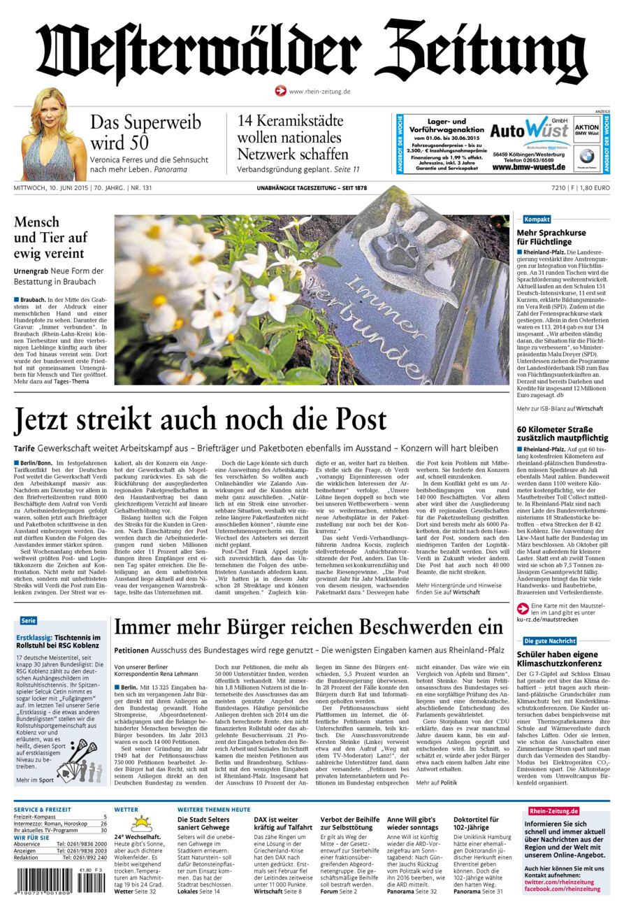 Westerwälder Zeitung vom Mittwoch, 10.06.2015