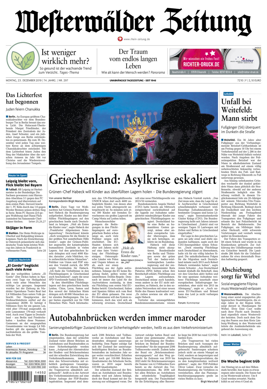Westerwälder Zeitung vom Montag, 23.12.2019