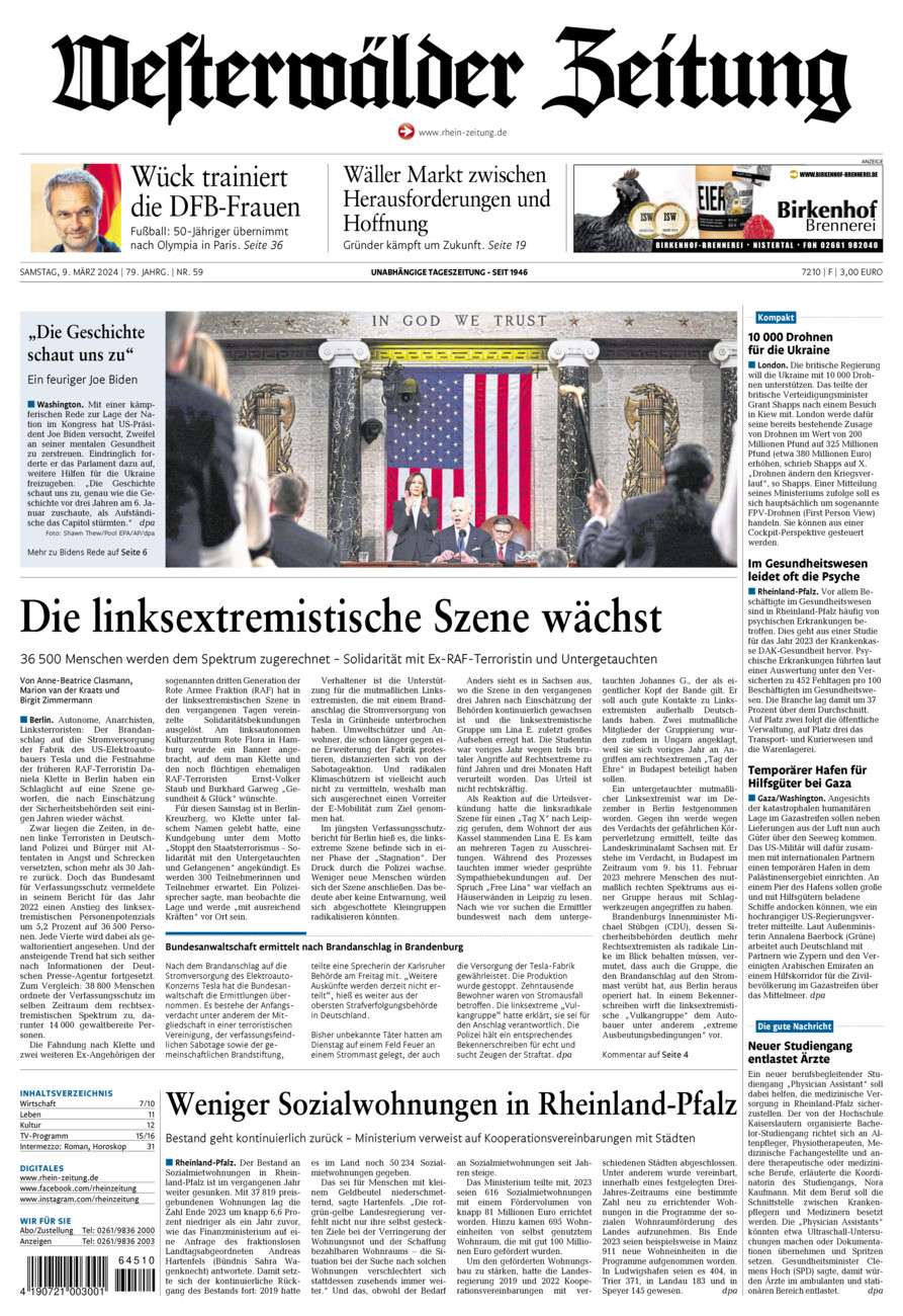 Westerwälder Zeitung vom Samstag, 09.03.2024