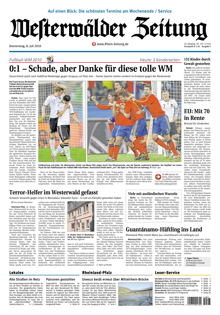Westerwälder Zeitung vom Donnerstag, 08.07.2010