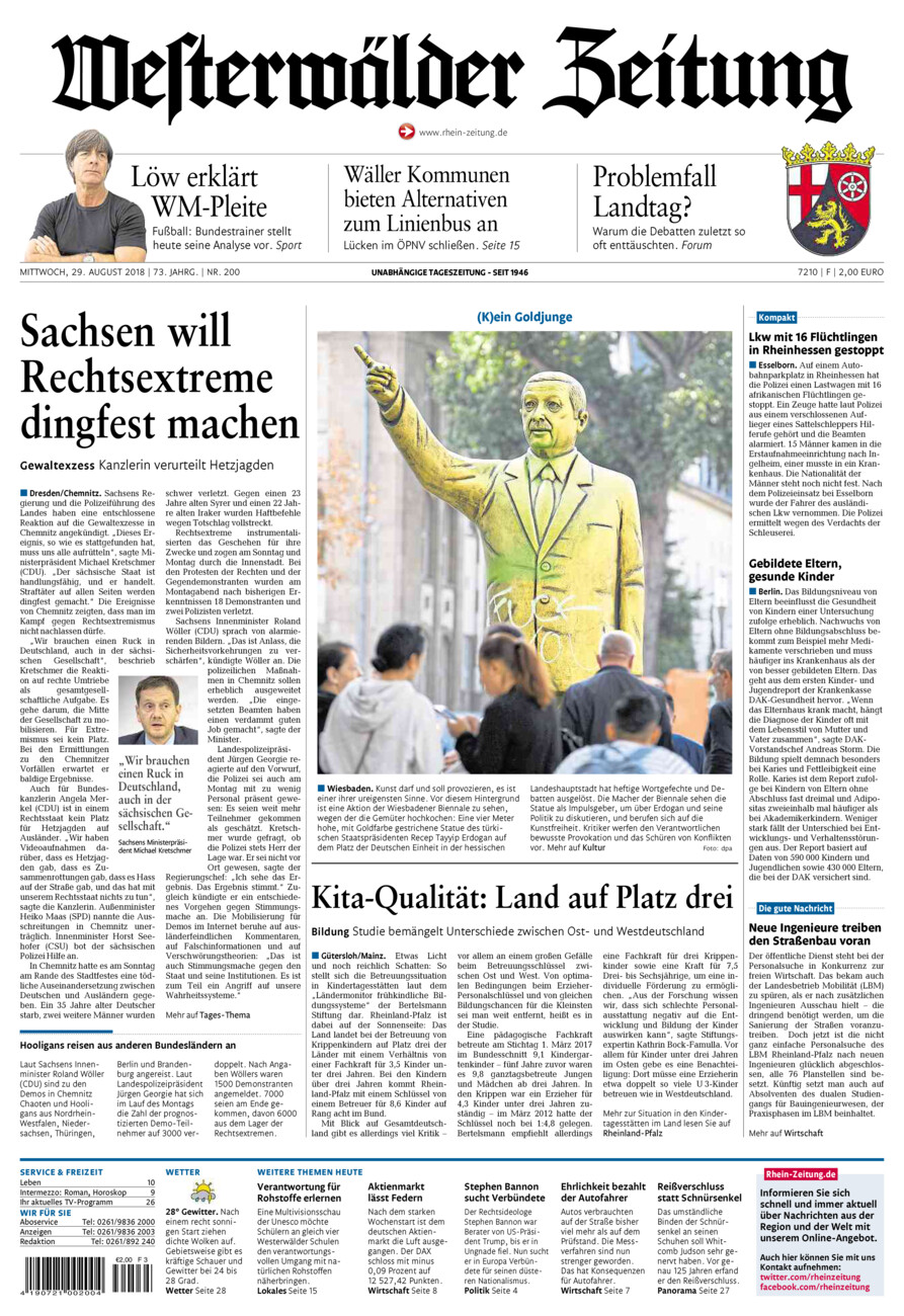 Westerwälder Zeitung vom Mittwoch, 29.08.2018