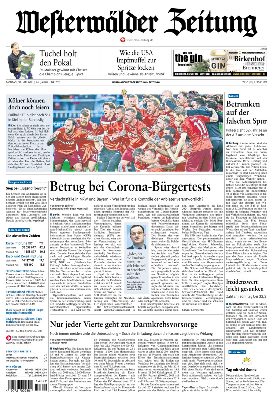 Westerwälder Zeitung vom Montag, 31.05.2021