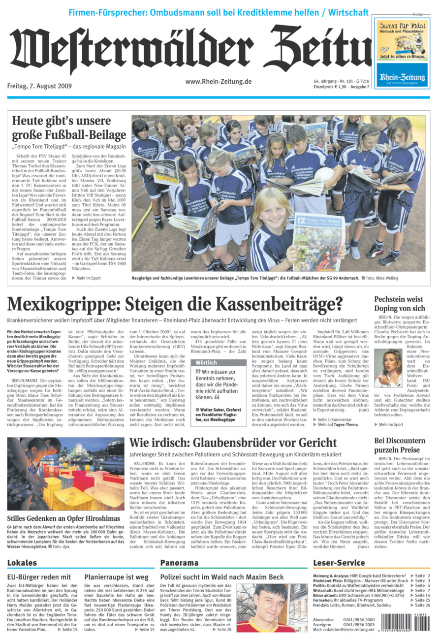 Westerwälder Zeitung vom Freitag, 07.08.2009
