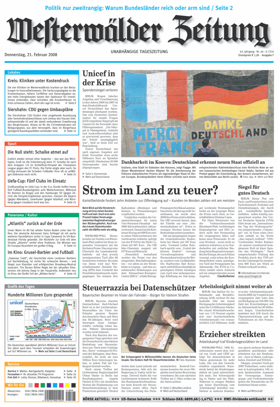 Westerwälder Zeitung vom Donnerstag, 21.02.2008