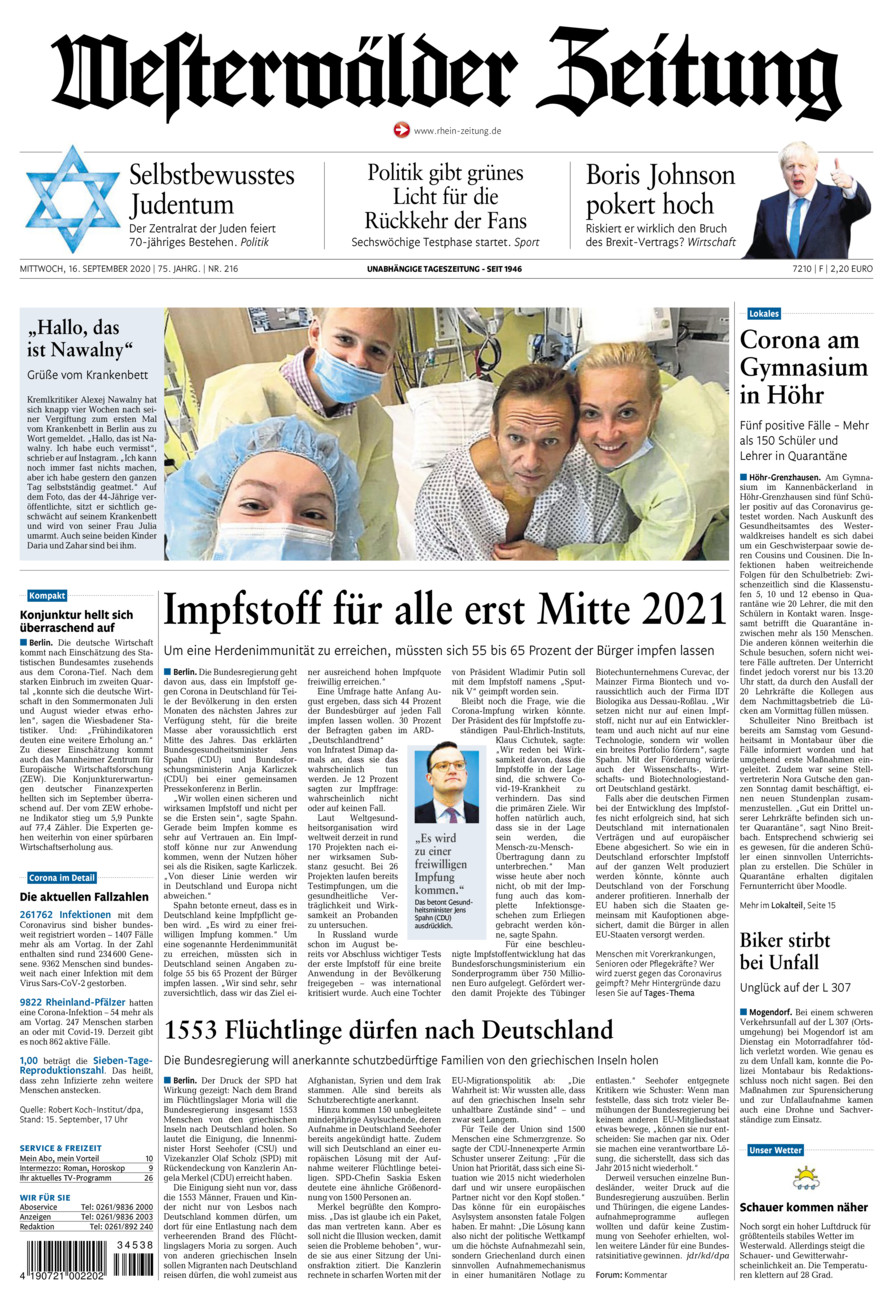 Westerwälder Zeitung vom Mittwoch, 16.09.2020