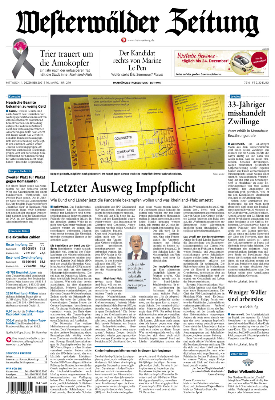 Westerwälder Zeitung vom Mittwoch, 01.12.2021