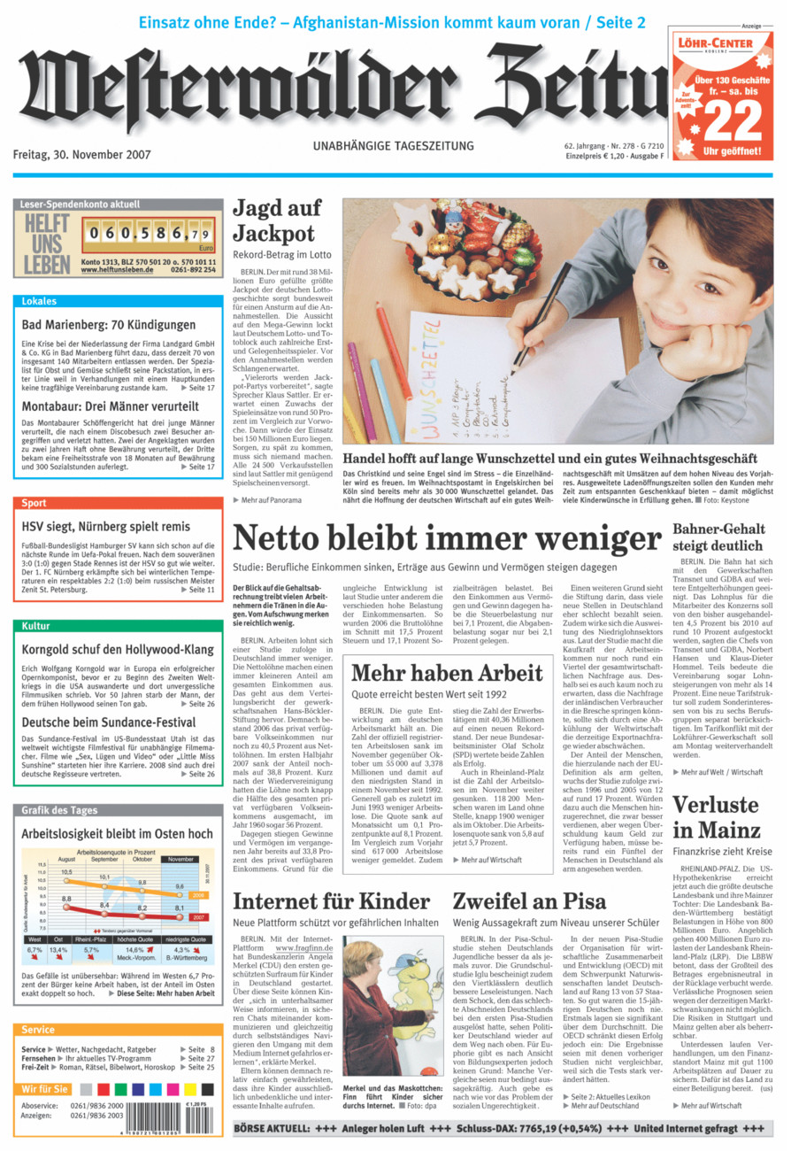Westerwälder Zeitung vom Freitag, 30.11.2007