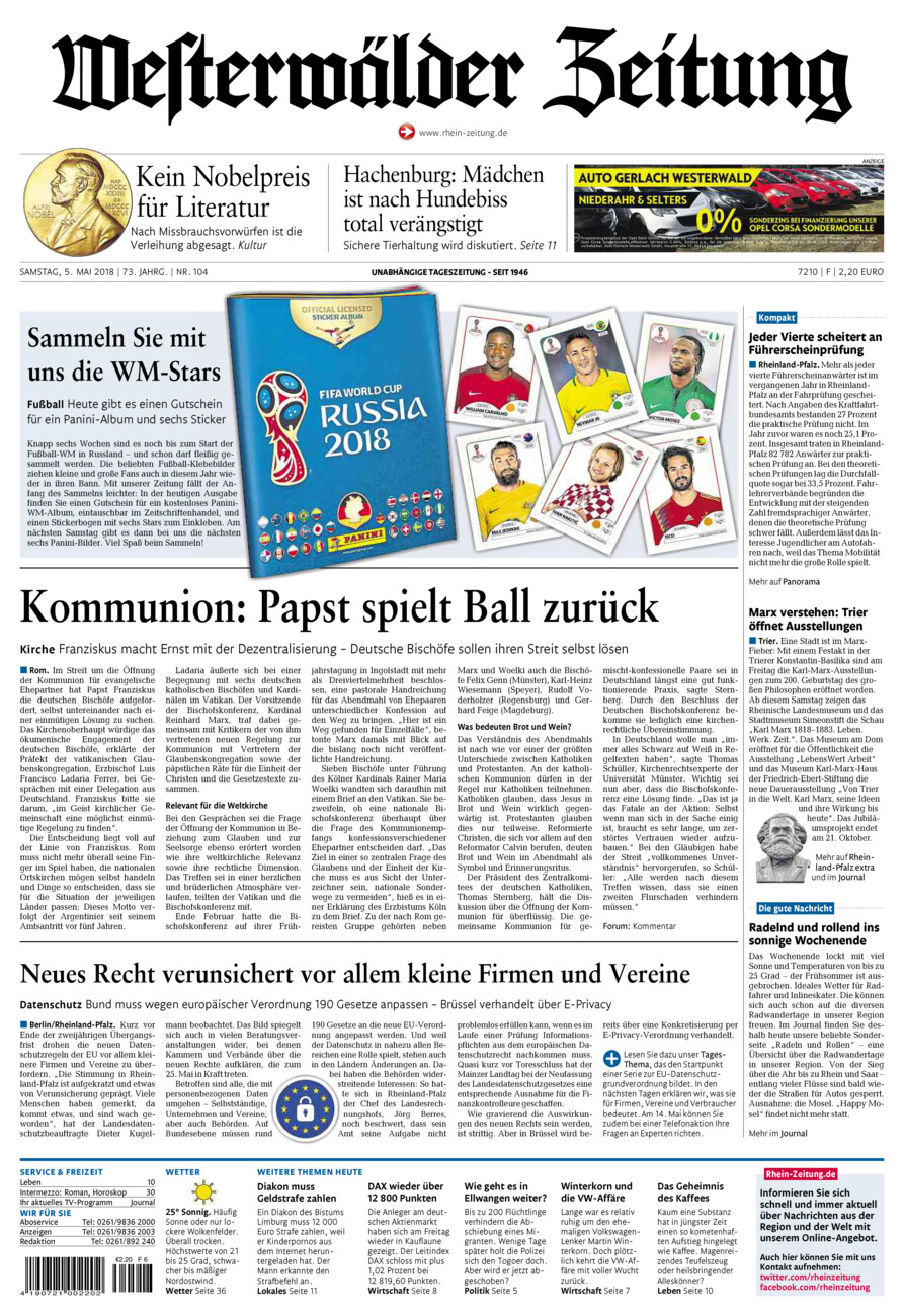 Westerwälder Zeitung vom Samstag, 05.05.2018