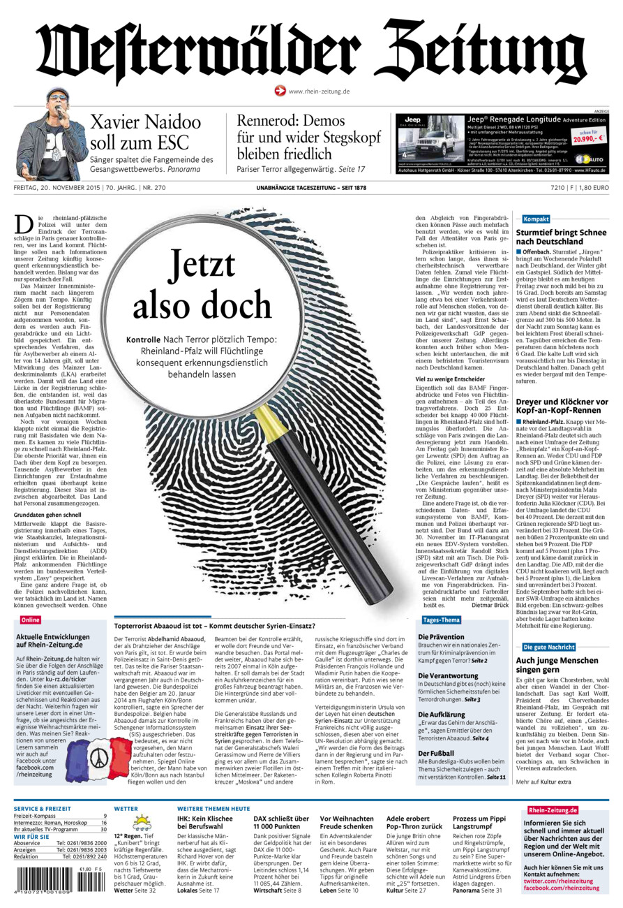Westerwälder Zeitung vom Freitag, 20.11.2015