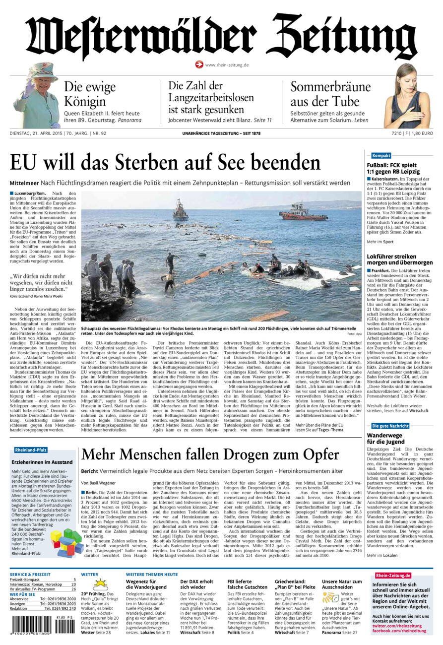 Westerwälder Zeitung vom Dienstag, 21.04.2015