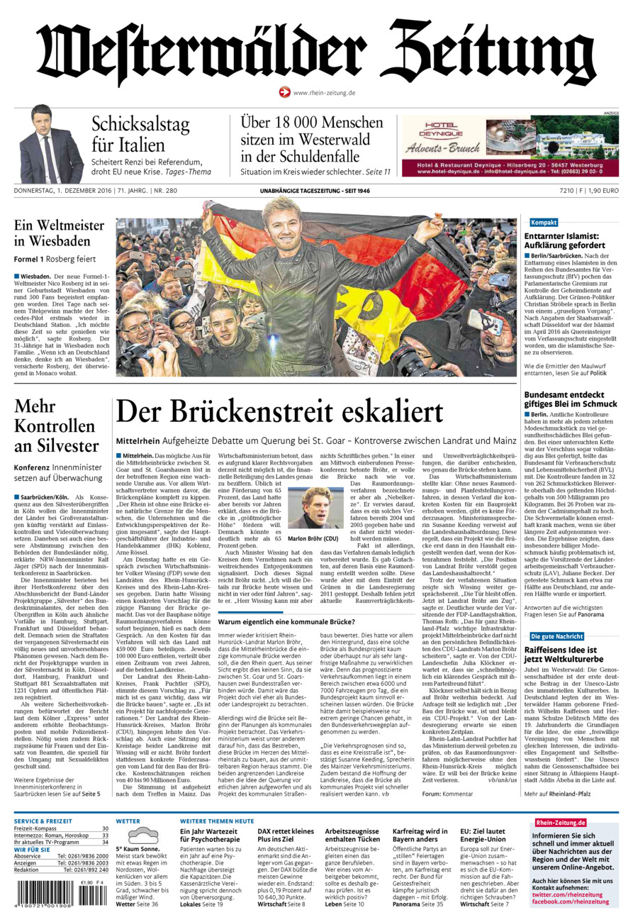 Westerwälder Zeitung vom Donnerstag, 01.12.2016