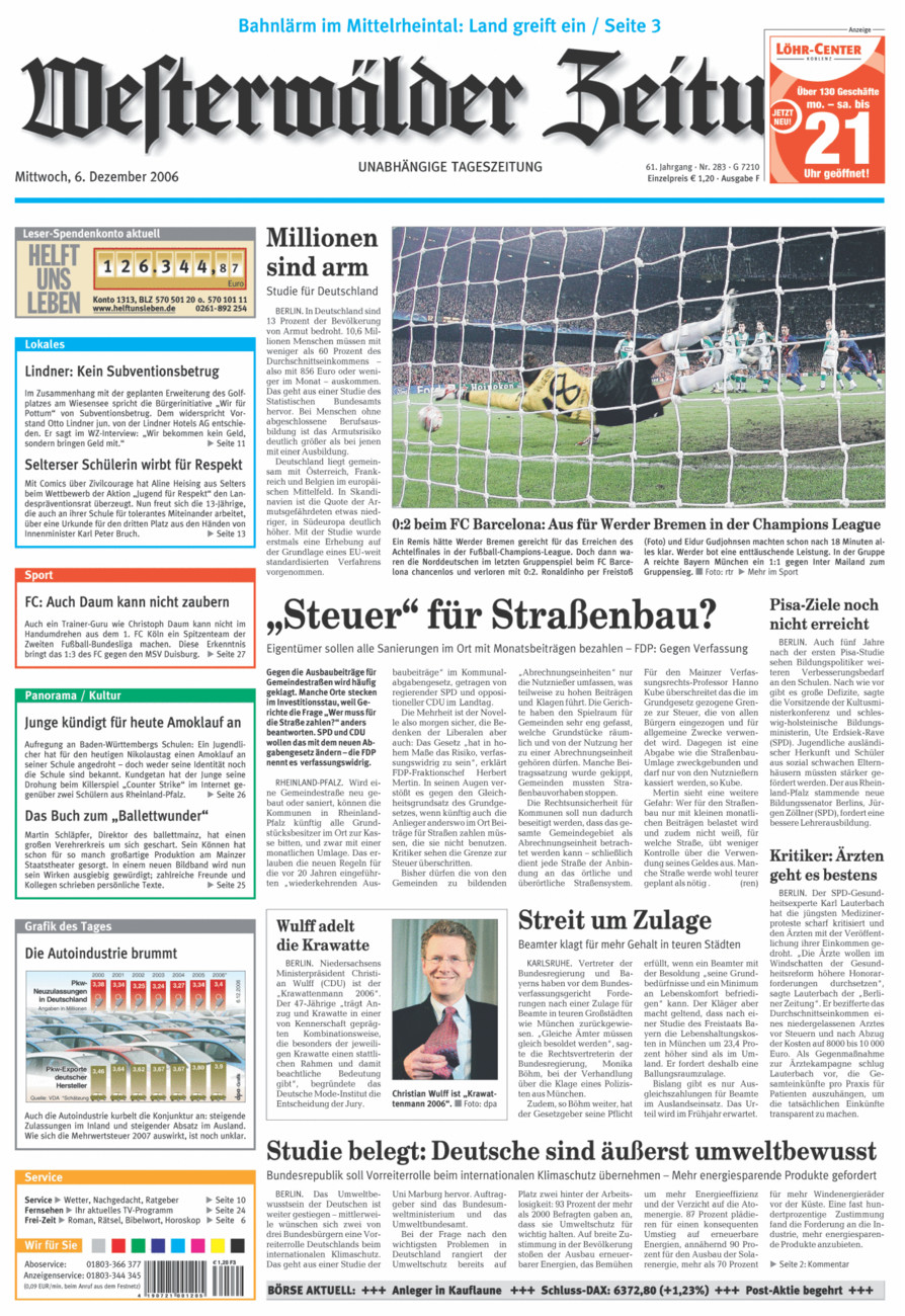 Westerwälder Zeitung vom Mittwoch, 06.12.2006