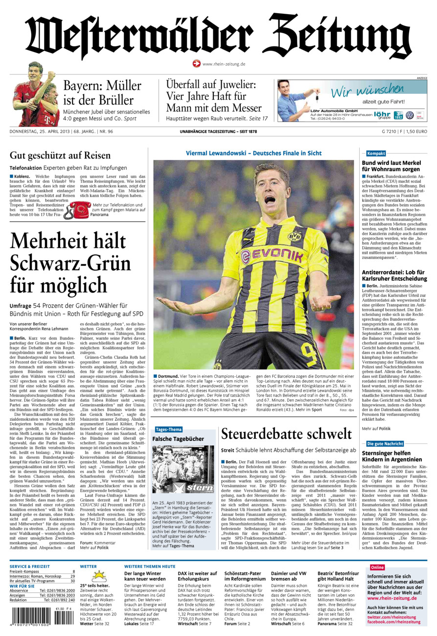 Westerwälder Zeitung vom Donnerstag, 25.04.2013