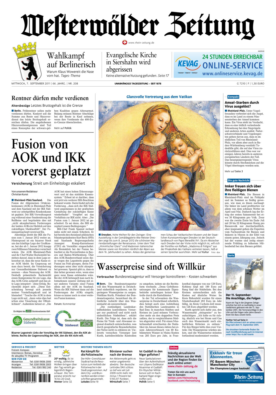 Westerwälder Zeitung vom Mittwoch, 07.09.2011