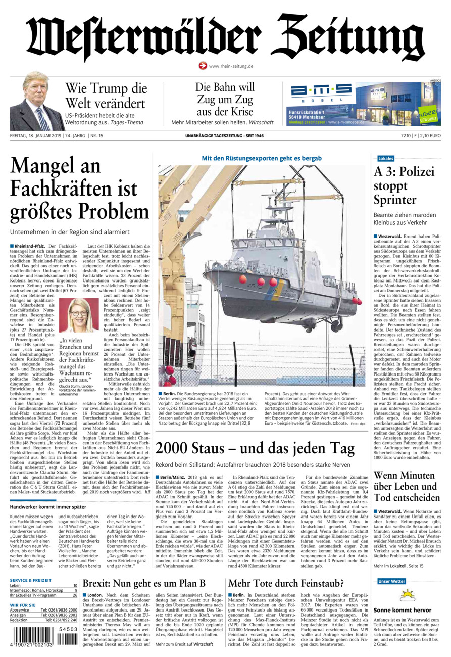 Westerwälder Zeitung vom Freitag, 18.01.2019