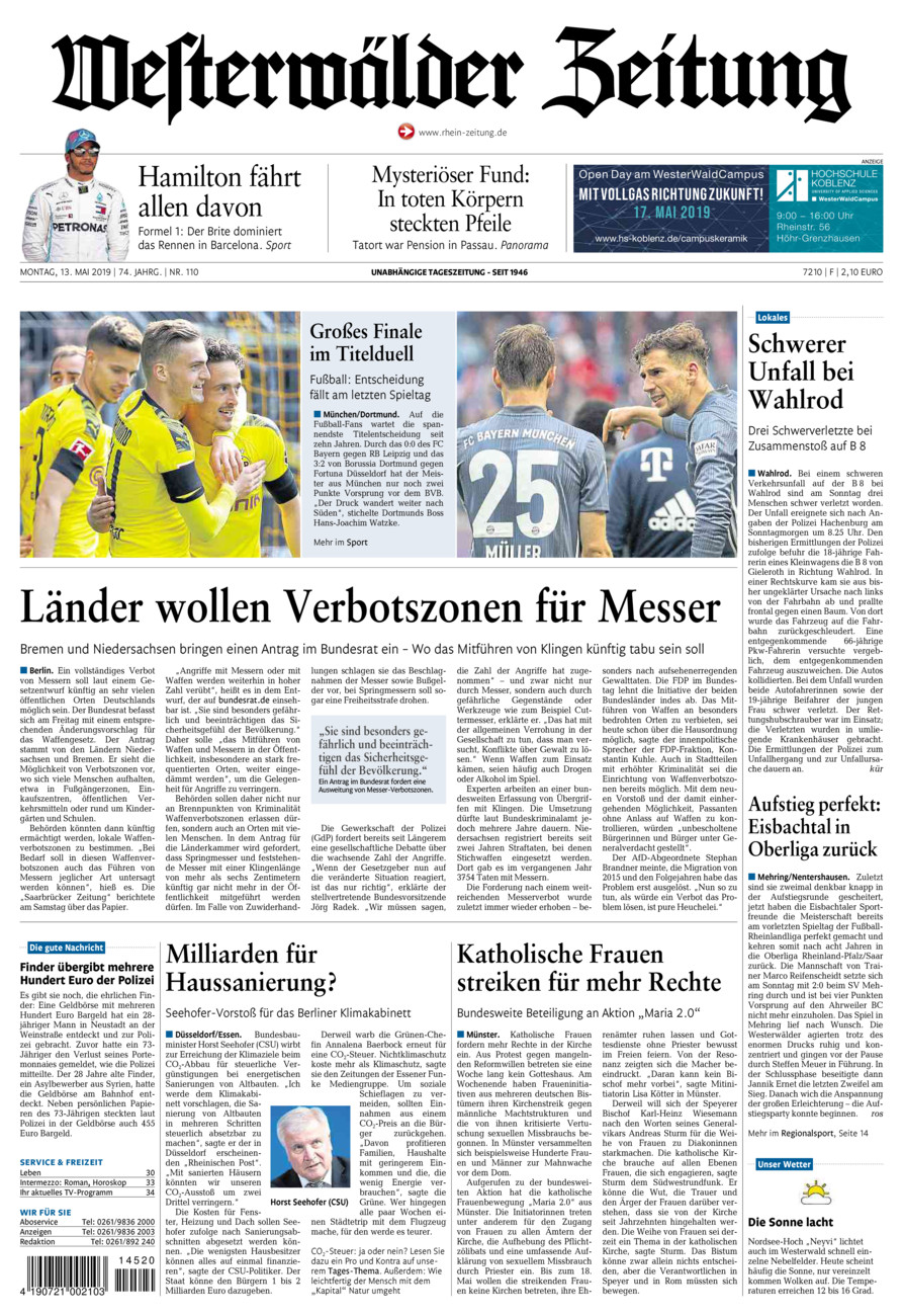 Westerwälder Zeitung vom Montag, 13.05.2019
