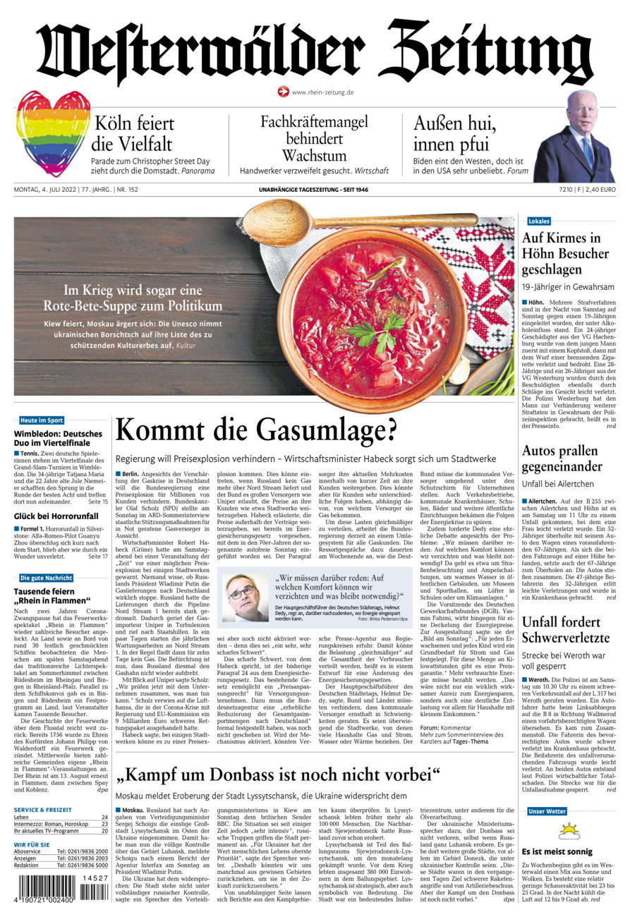 Westerwälder Zeitung vom Montag, 04.07.2022