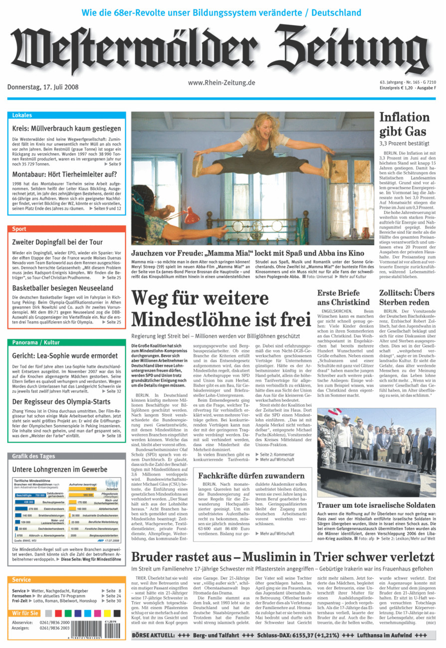 Westerwälder Zeitung vom Donnerstag, 17.07.2008
