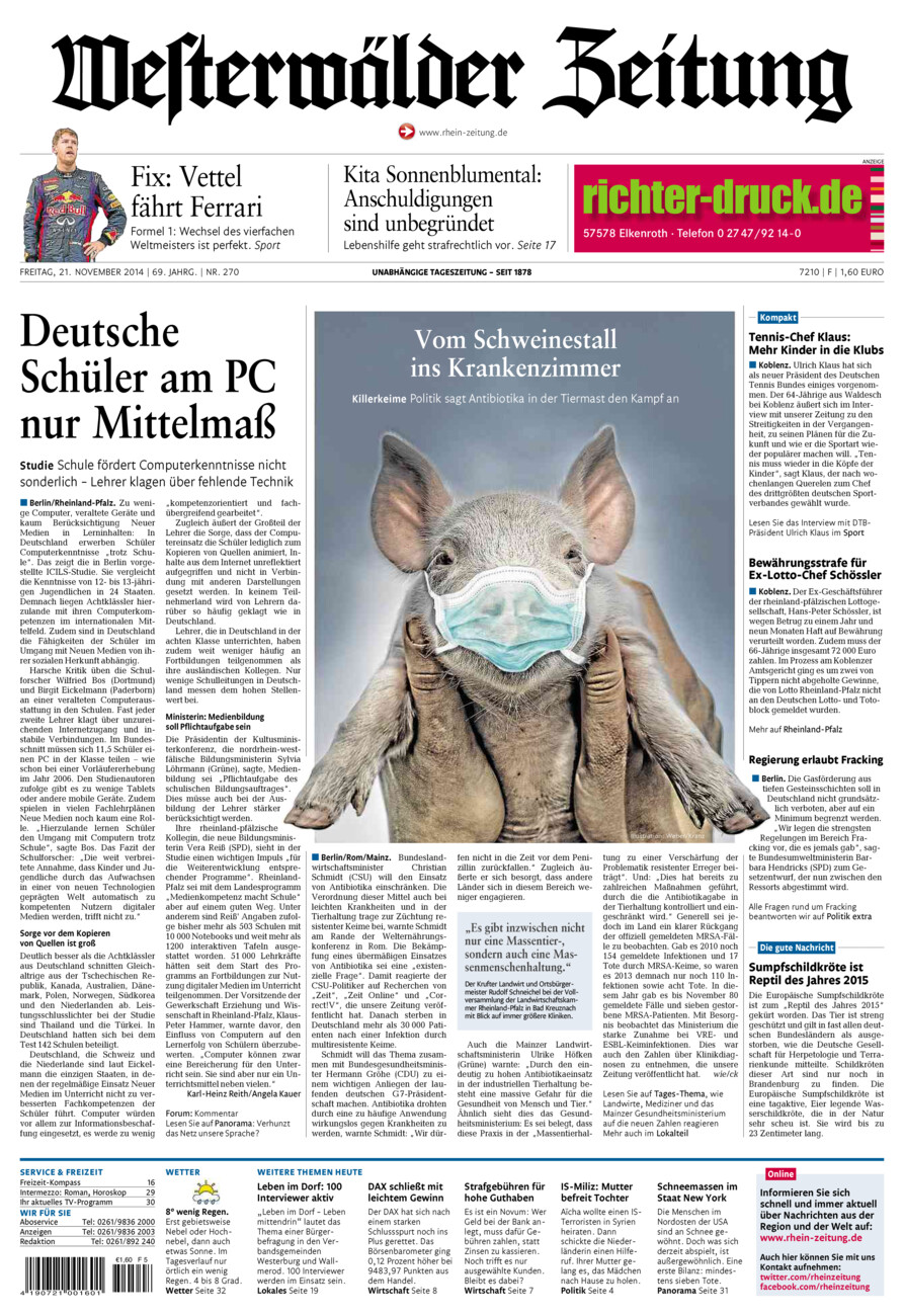 Westerwälder Zeitung vom Freitag, 21.11.2014