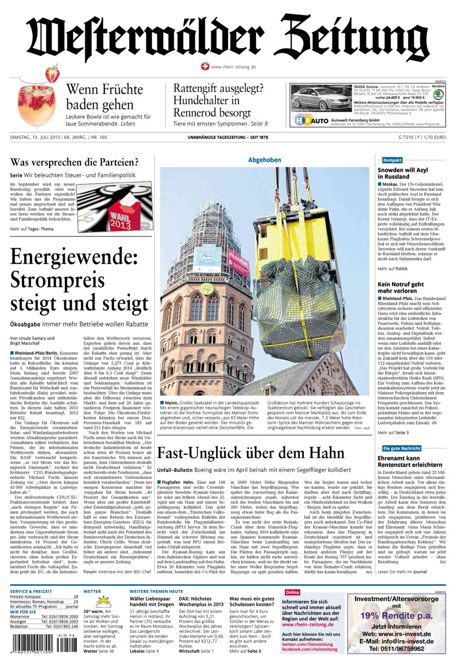 Westerwälder Zeitung vom Samstag, 13.07.2013