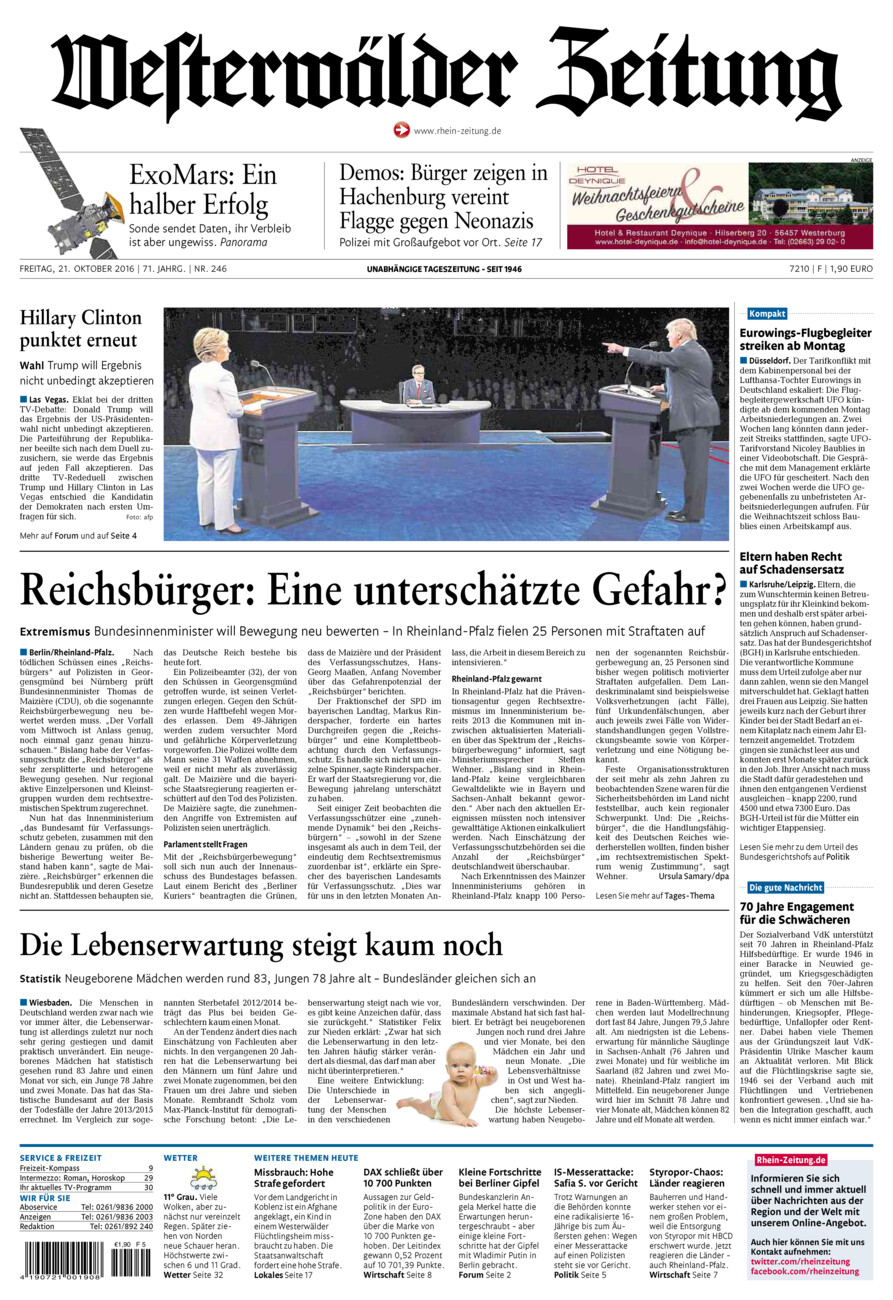 Westerwälder Zeitung vom Freitag, 21.10.2016
