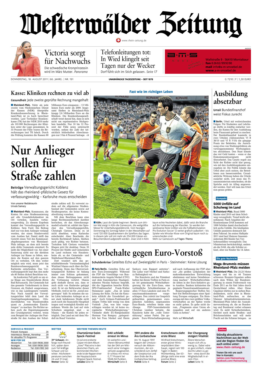 Westerwälder Zeitung vom Donnerstag, 18.08.2011