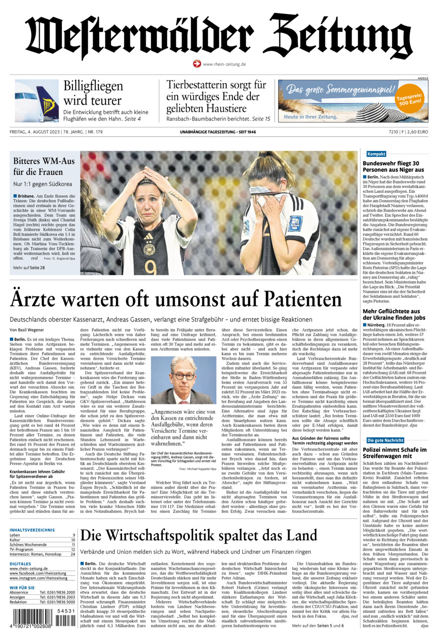 Westerwälder Zeitung vom Freitag, 04.08.2023