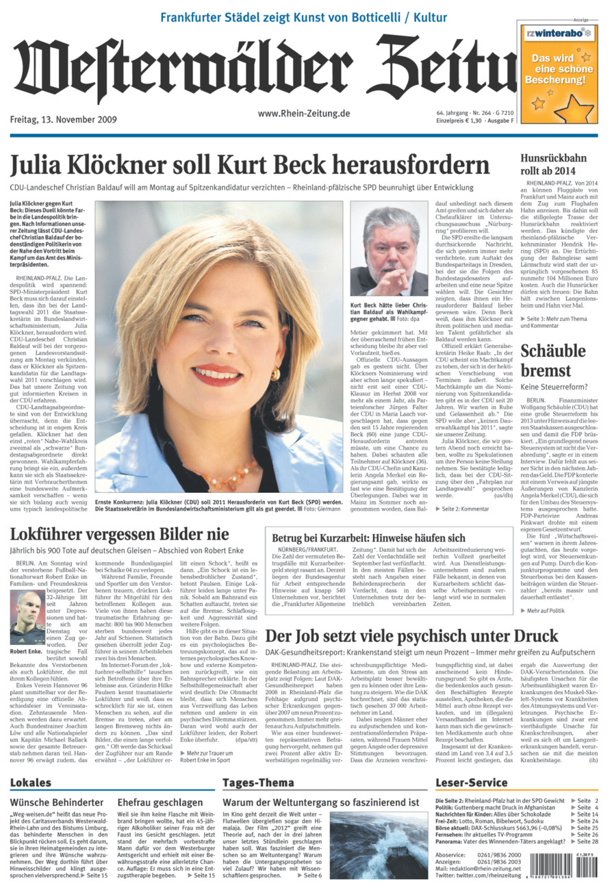 Westerwälder Zeitung vom Freitag, 13.11.2009