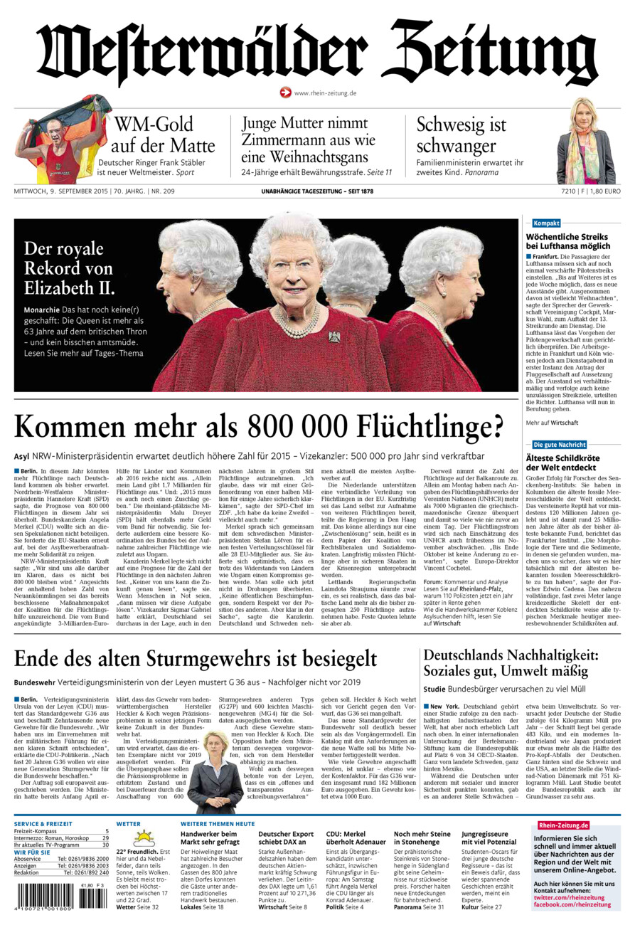 Westerwälder Zeitung vom Mittwoch, 09.09.2015