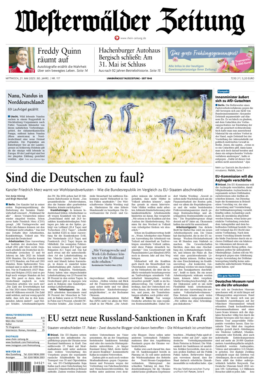 Westerwälder Zeitung vom Mittwoch, 21.05.2025
