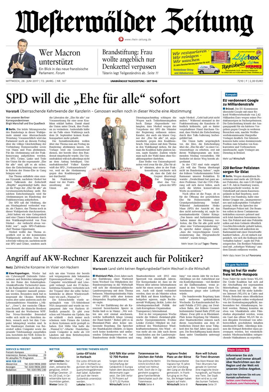 Westerwälder Zeitung vom Mittwoch, 28.06.2017