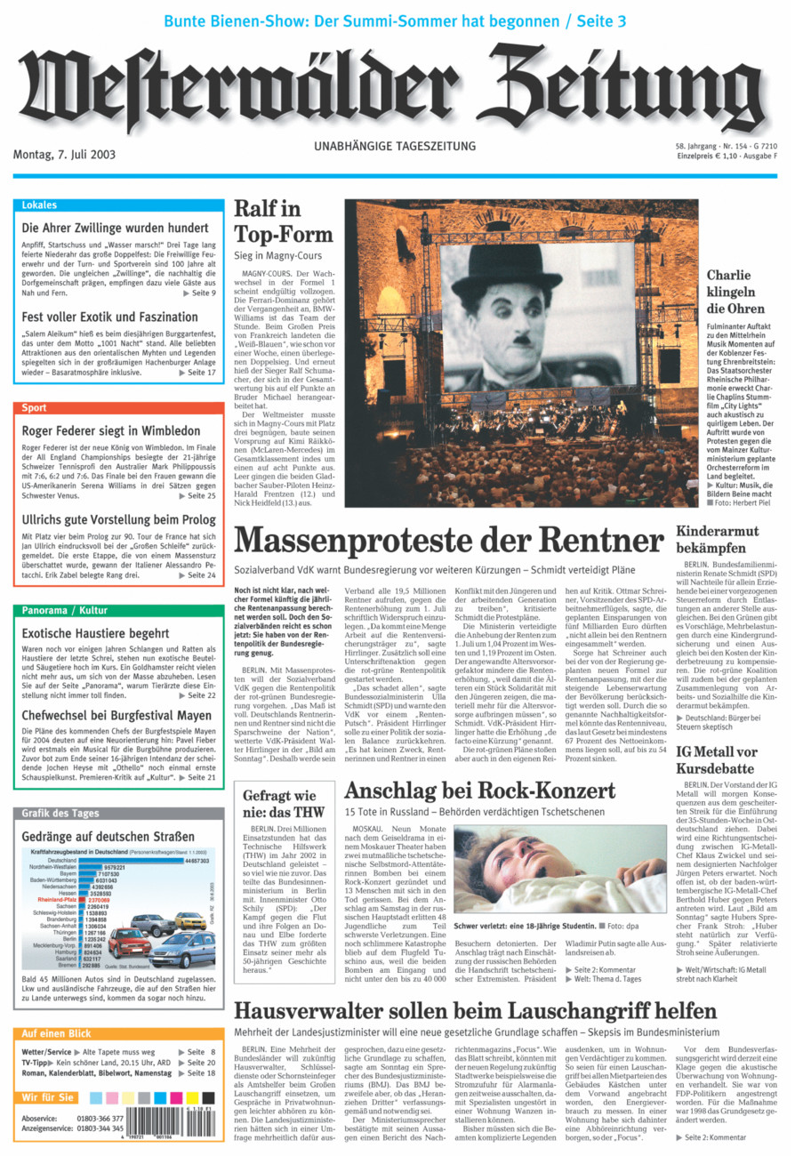 Westerwälder Zeitung vom Montag, 07.07.2003