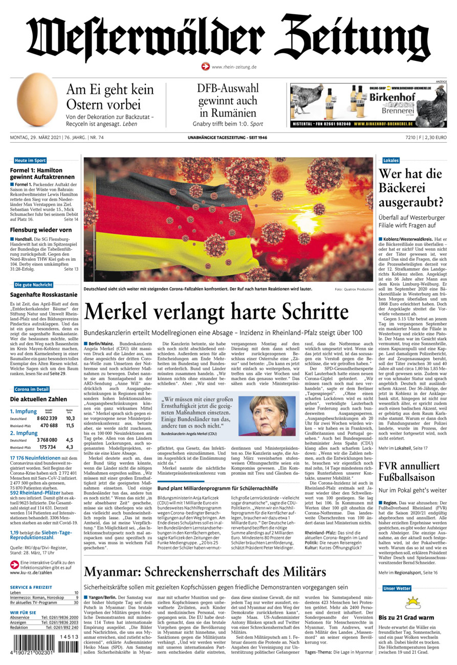 Westerwälder Zeitung vom Montag, 29.03.2021