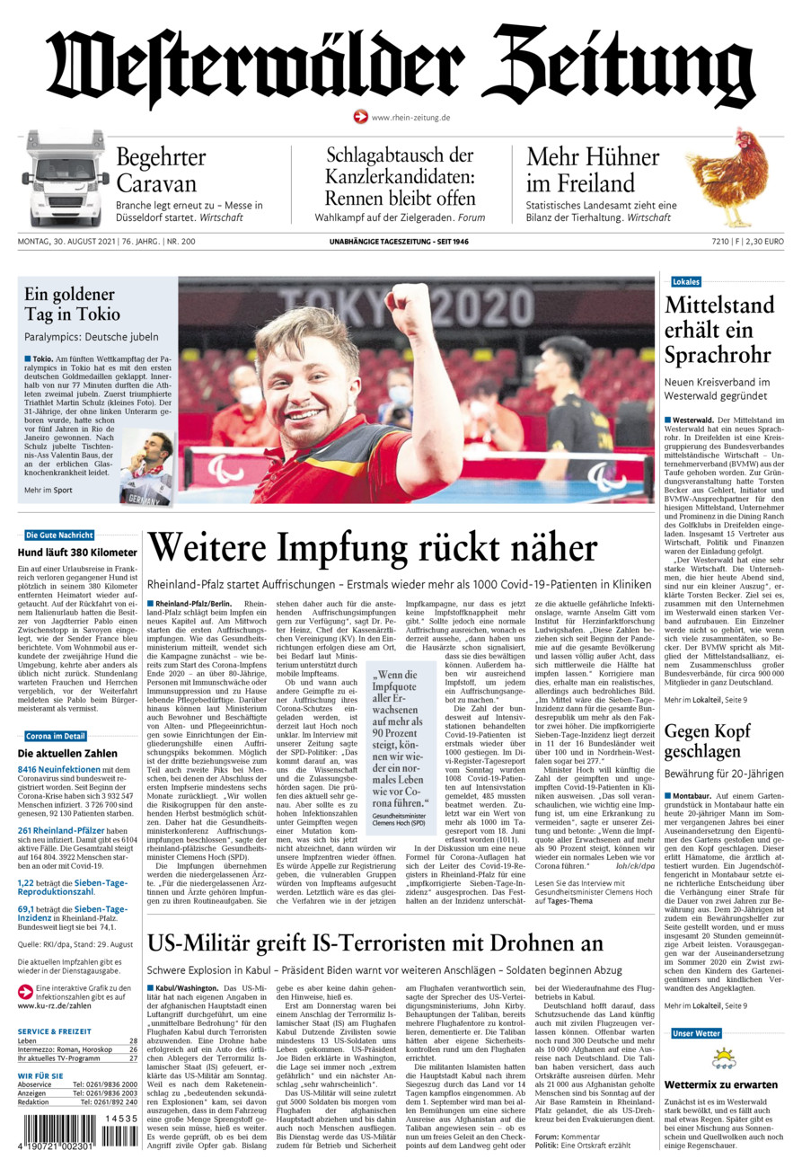 Westerwälder Zeitung vom Montag, 30.08.2021