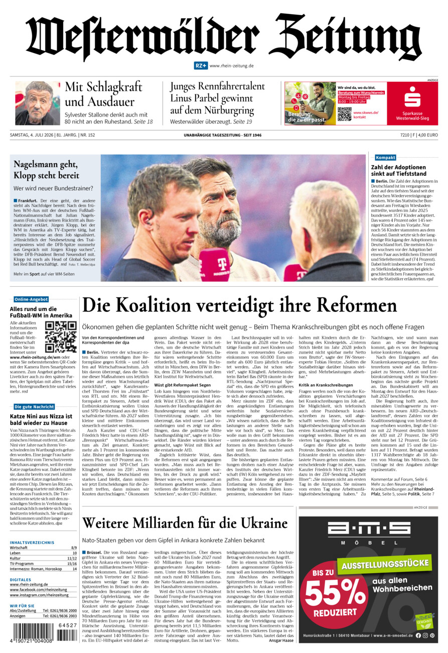 Westerwälder Zeitung vom Samstag, 04.07.2026
