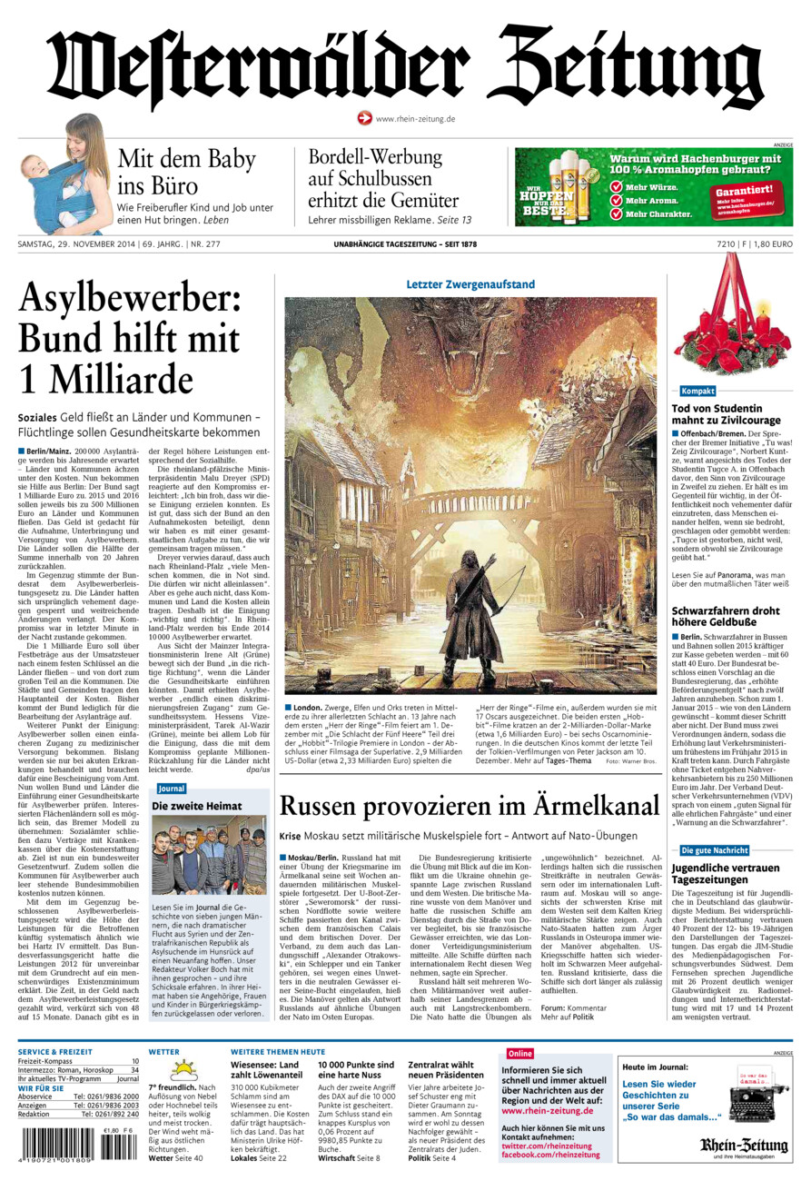Westerwälder Zeitung vom Samstag, 29.11.2014
