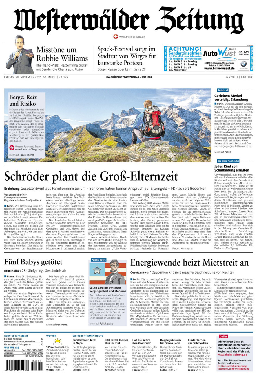 Westerwälder Zeitung vom Freitag, 28.09.2012