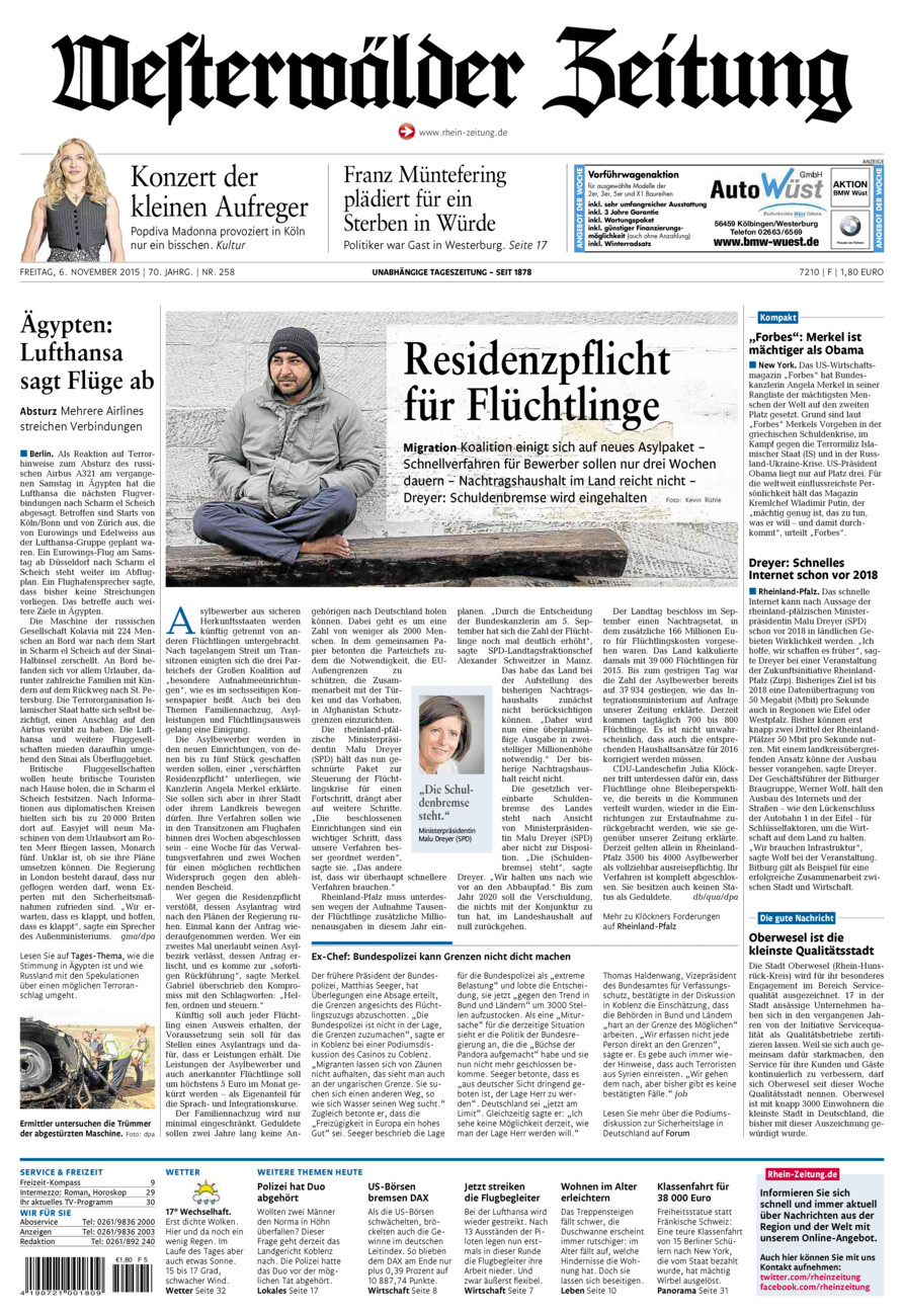 Westerwälder Zeitung vom Freitag, 06.11.2015