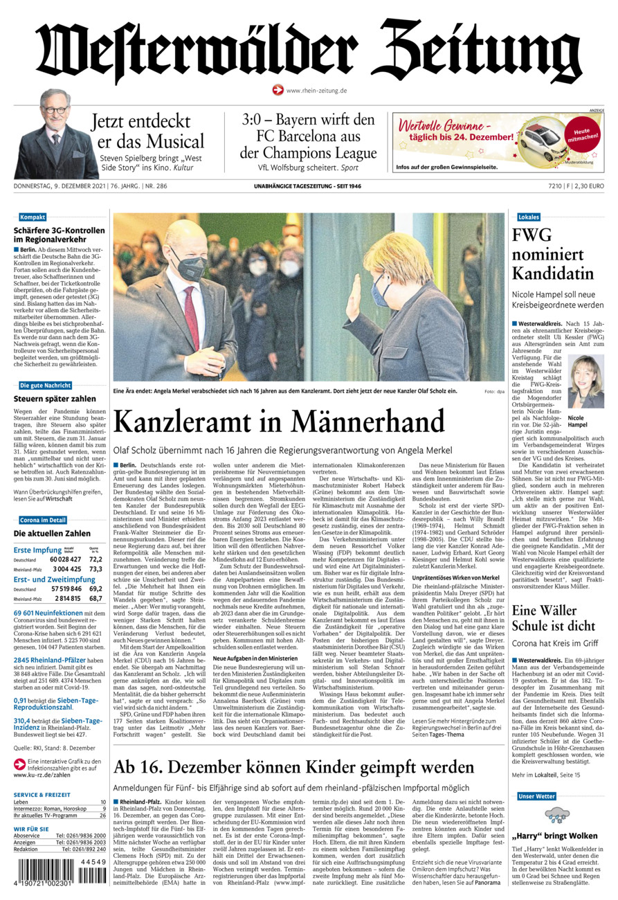 Westerwälder Zeitung vom Donnerstag, 09.12.2021